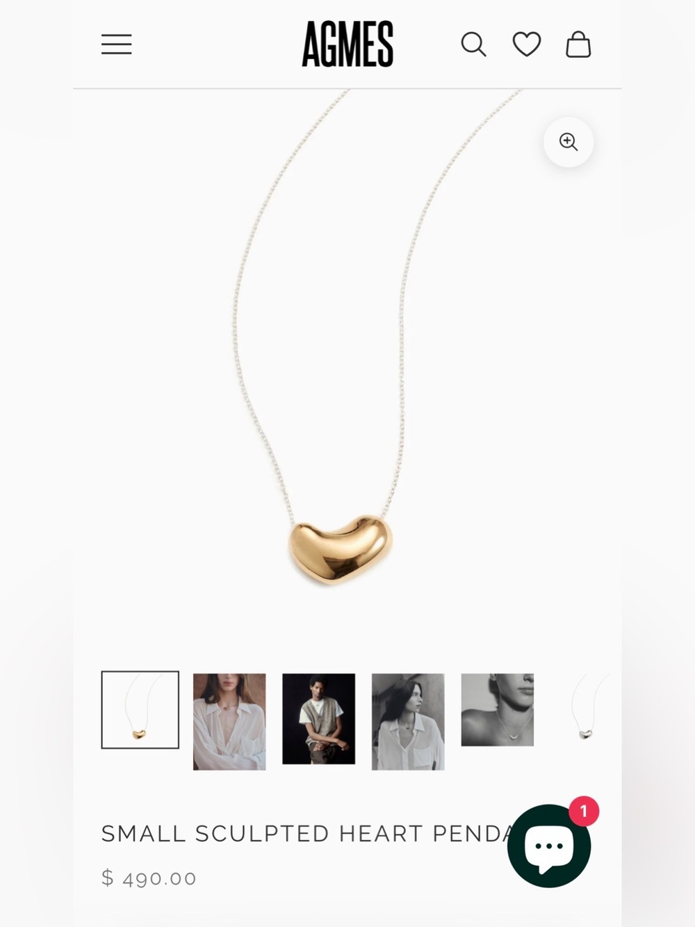 Agmes Small Sculpted Heart Pendant Necklace — Gold